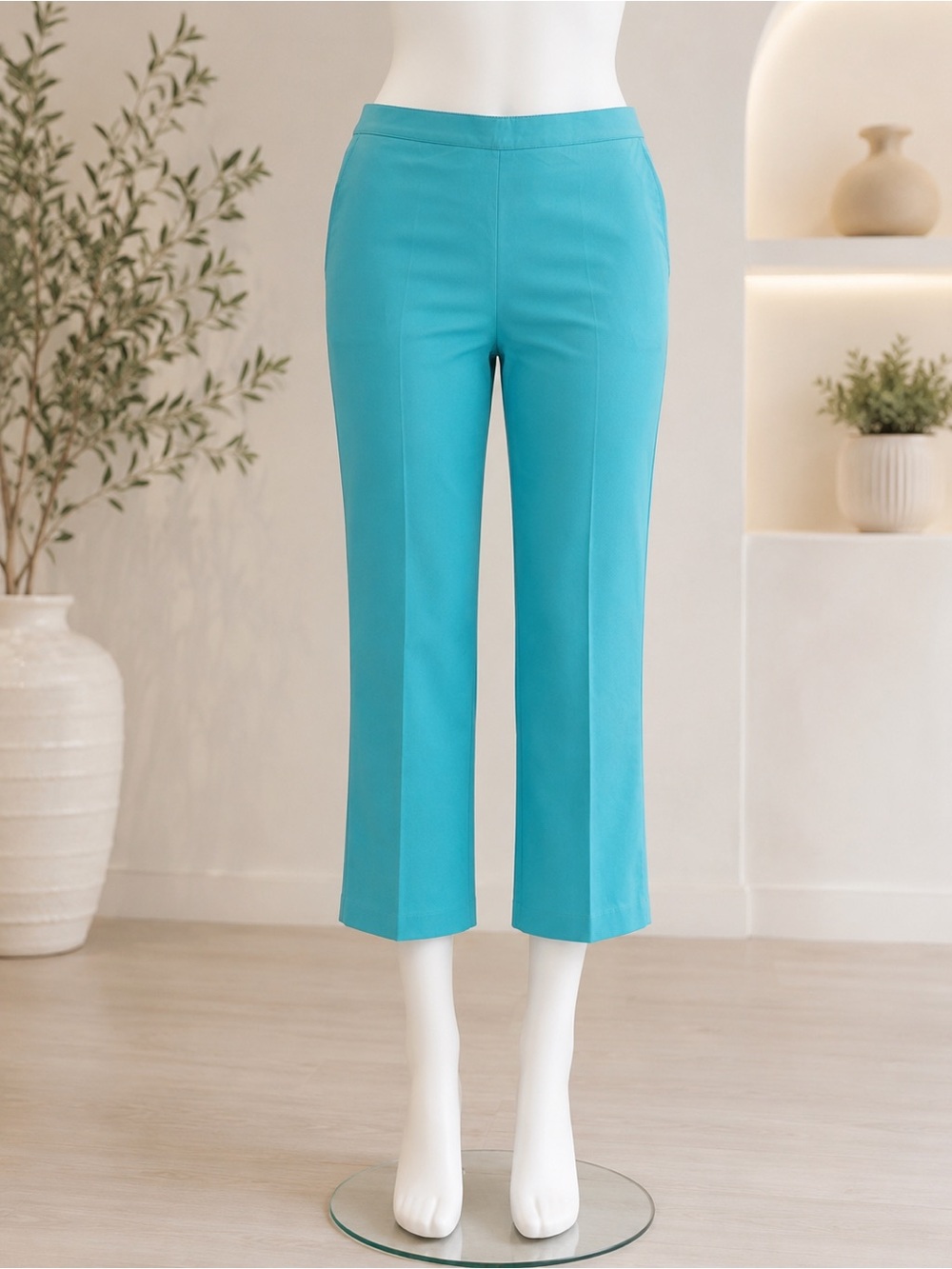 Alfred Dunner Turquoise Cropped Straight-Leg Pants